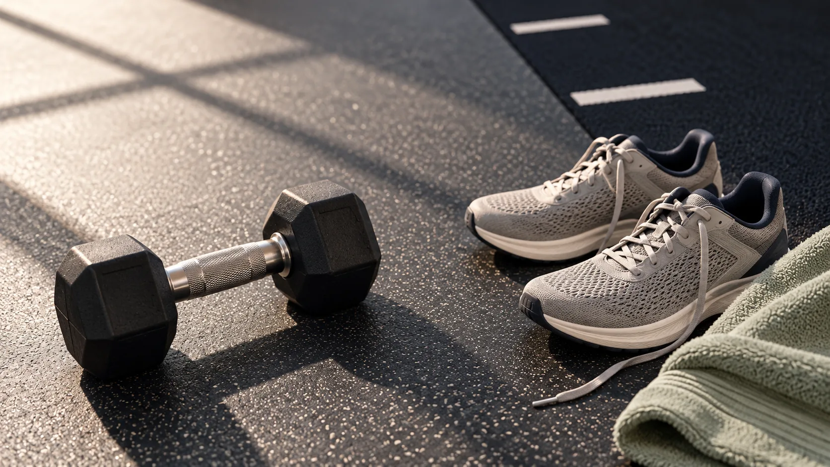 Dumbbell and trainers illustrating combined strength and cardio for healthy ageing in Milton Keynes