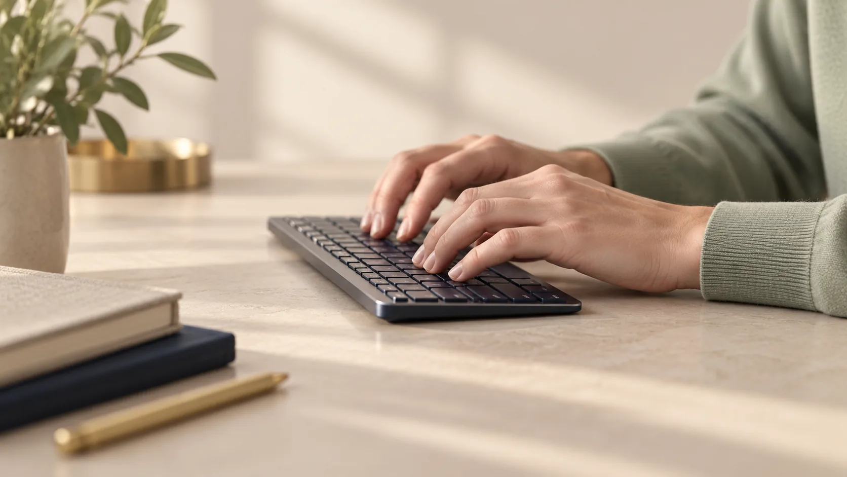 Hands at a keyboard illustrating cognitive-health testing in Milton Keynes