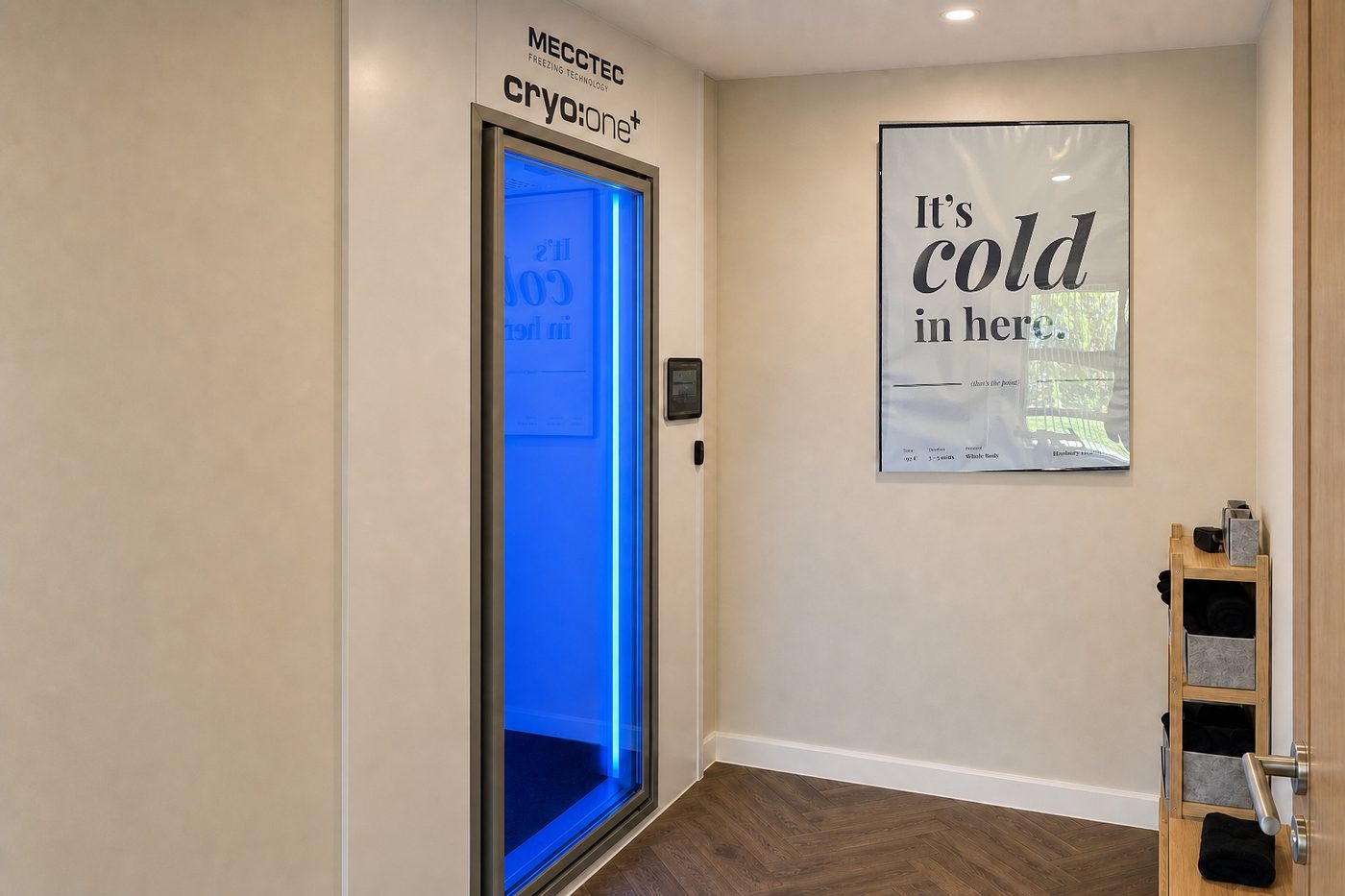 Mecotec cryo:one+ whole-body cryotherapy chamber at Hanbury Health, Milton Keynes