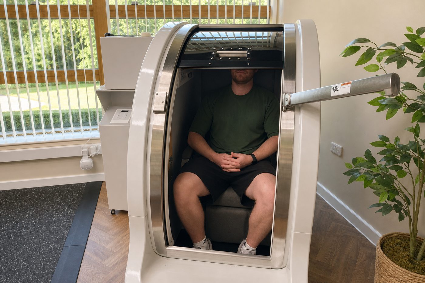 Interior of the AirPod hyperbaric chamber set up for a relaxing oxygen session