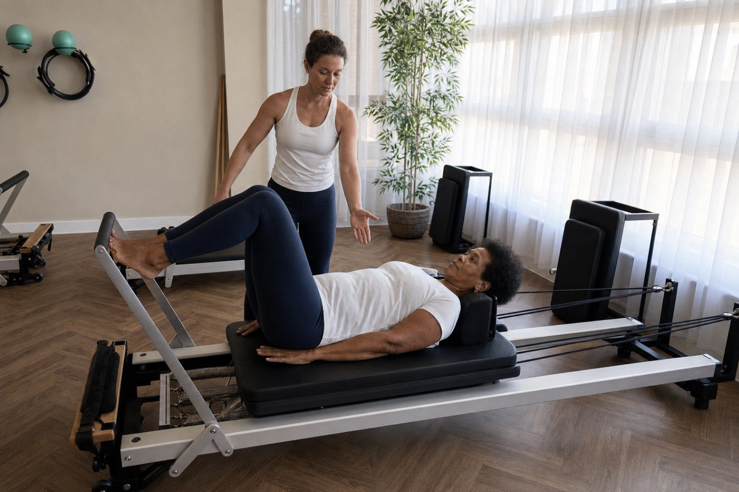 Beginner reformer Pilates class at Hanbury Health, Milton Keynes