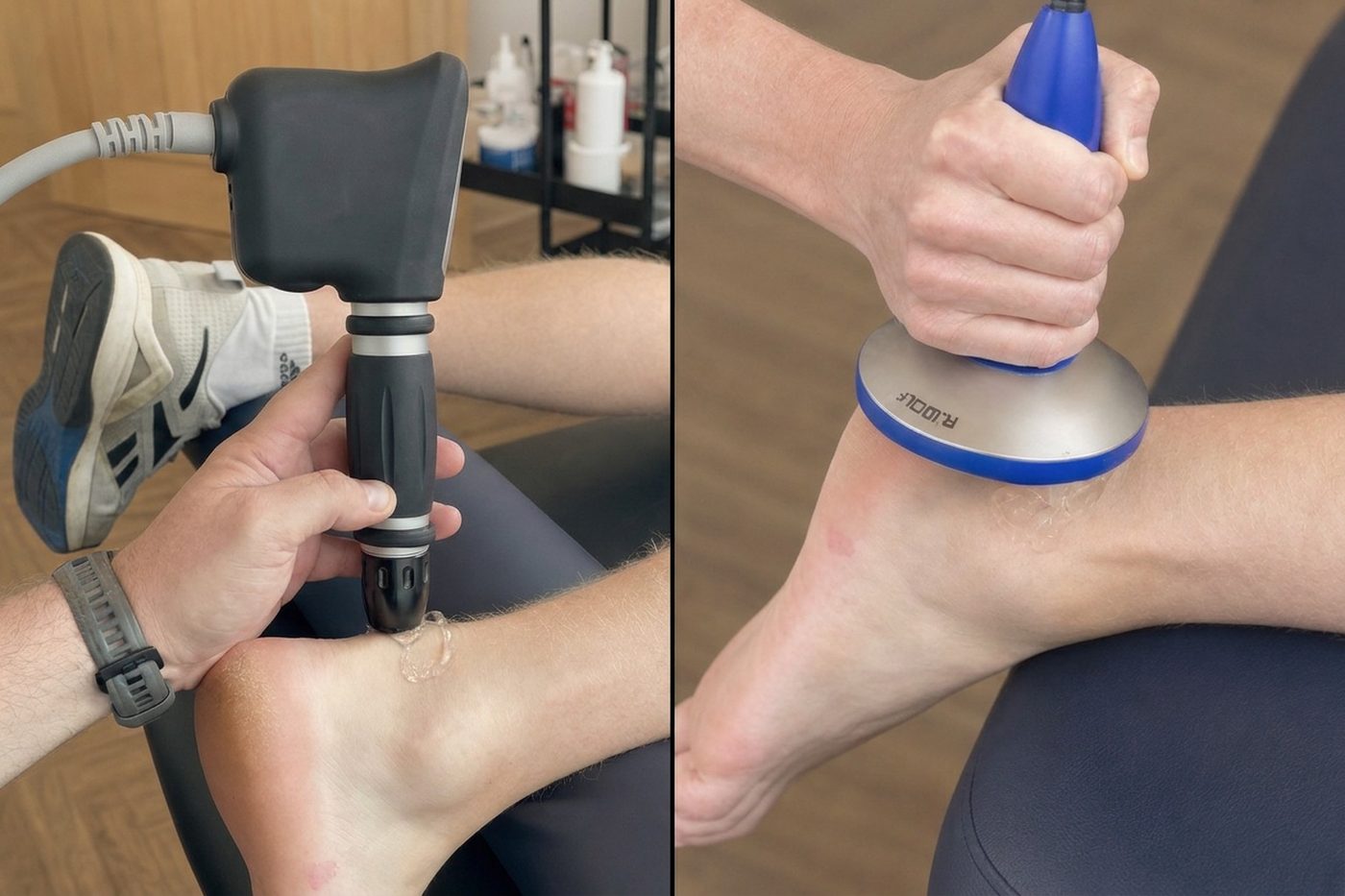 Radial and focused shockwave therapy devices used during physiotherapy at Hanbury Health, Milton Keynes
